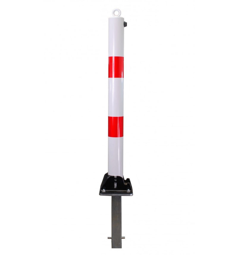 White & Red Fold Down Parking Post With Ground Spigot