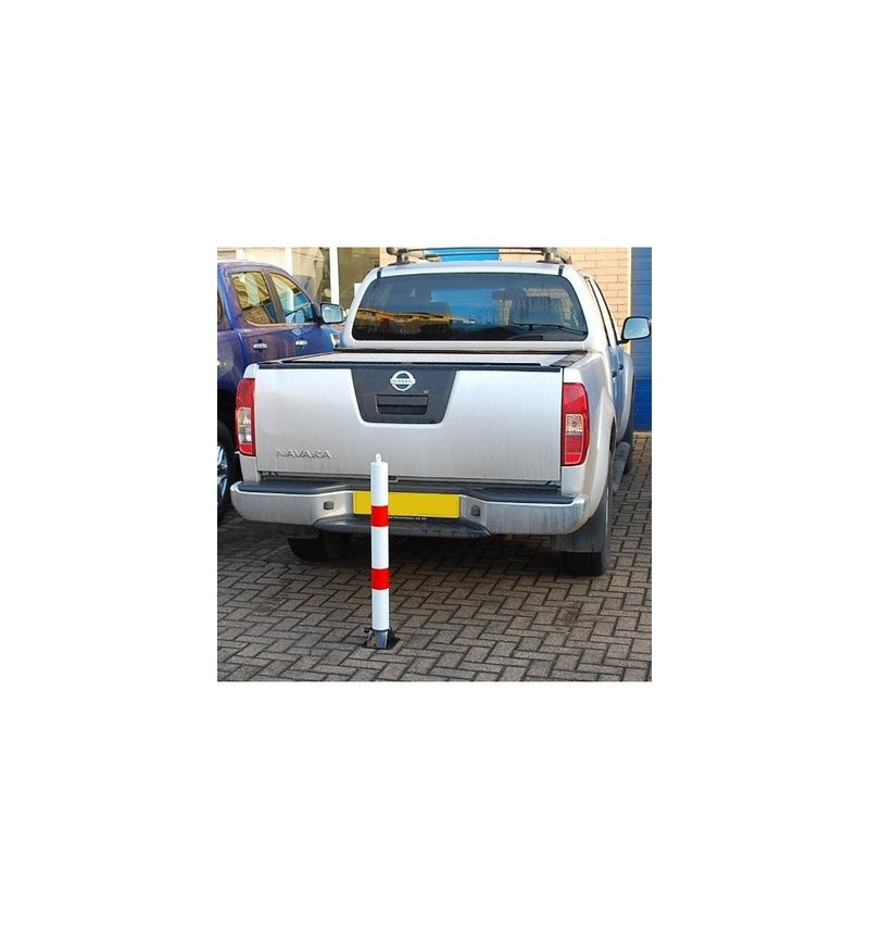 White & Red Fold Down Parking Post With Integral Lock