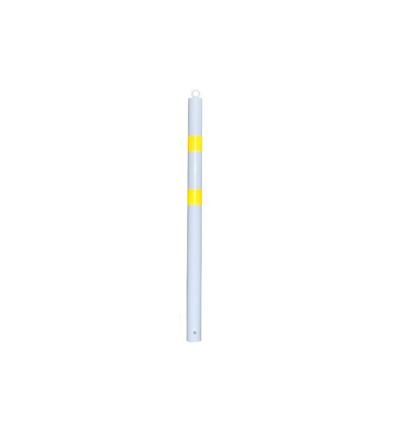 White & Yellow Spigot Based Steel Fixed Bollard